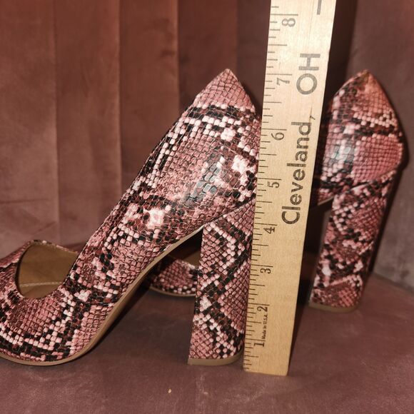 ASOS Womens Pink Snake Print Pointed Toe Chunky Half D'Orsay Heels Size 8 - Picture 6 of 6